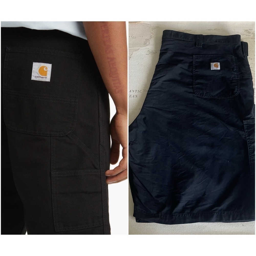 Carhartt Flat Front Carpenter Work In Progress Black Shorts Cotton Size 50